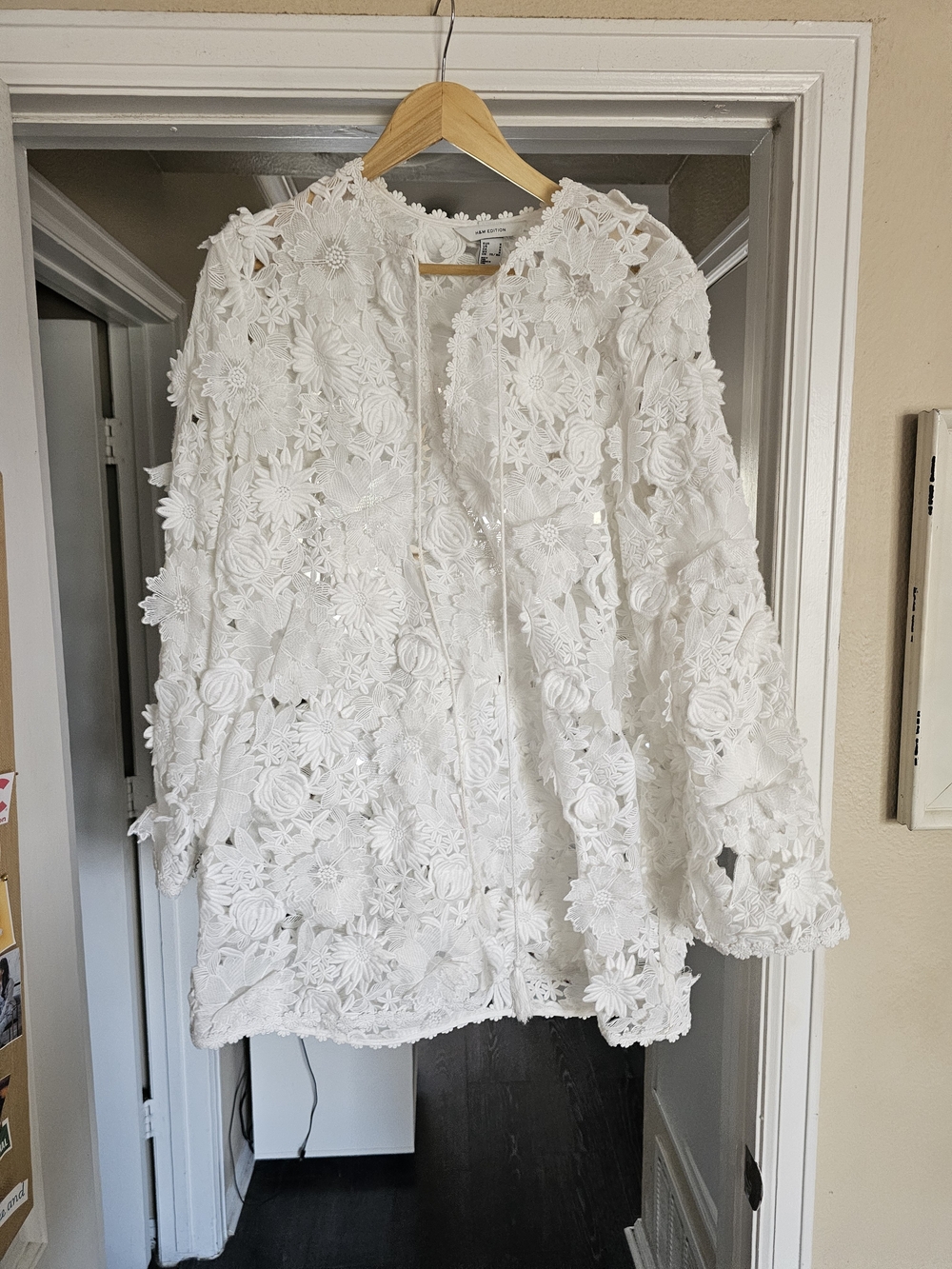 White 3D Floral Lace Openwork Mini Dress - Picture 1 of 5